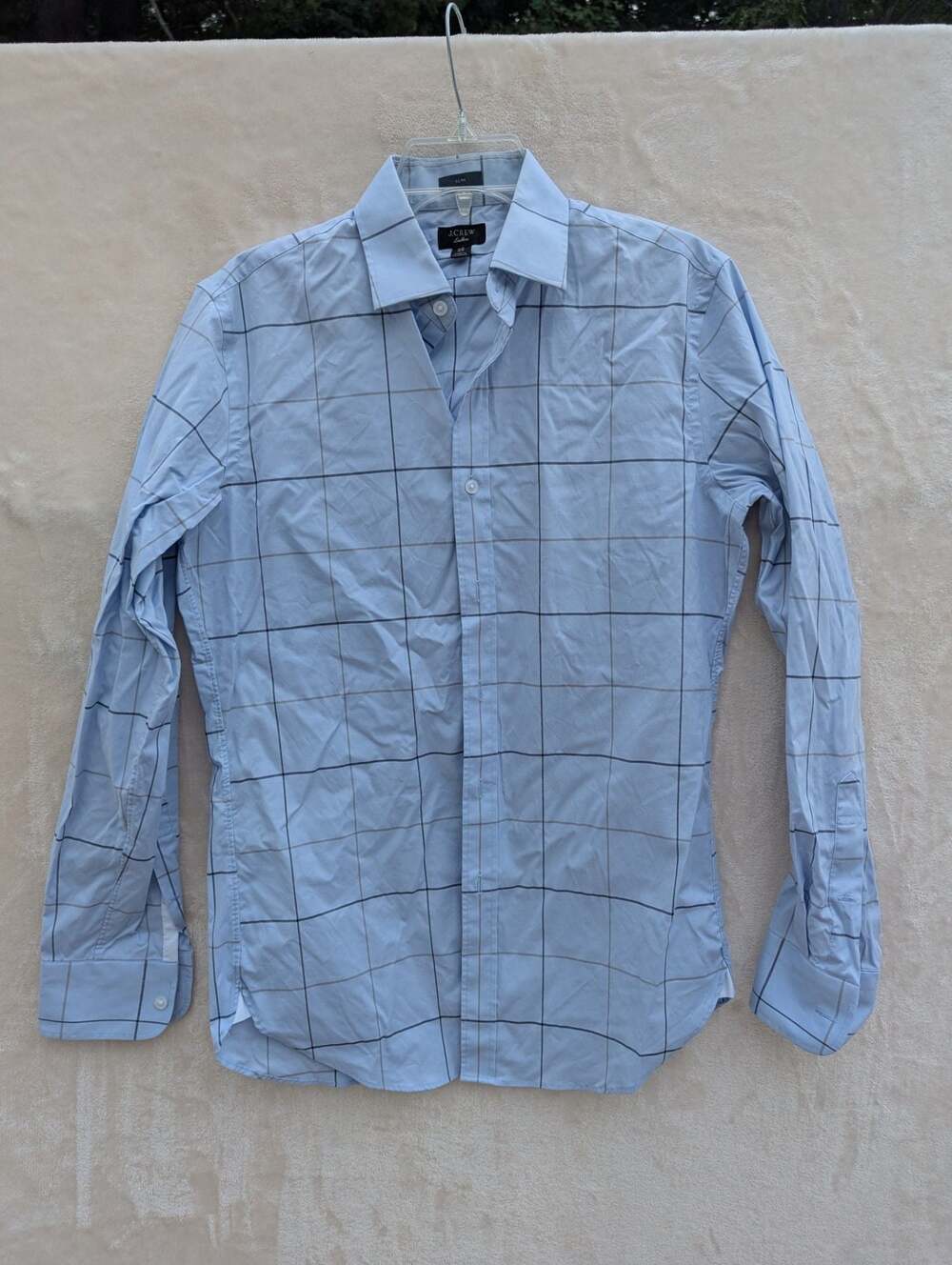 J.Crew Ludlow Slim Fit Blue Windowpane Check Long Sleeve Button-Up Dress Shirt